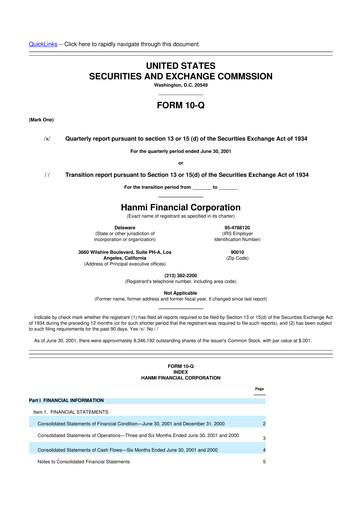 Thumbnail Hanmi Financial 10-Q Quarterly Report FY 