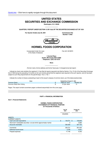 Thumbnail Hormel Foods 10-Q Quarterly Report FY 
