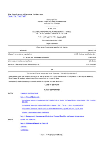 Miniature Target 10-Q Rapport trimestriel  