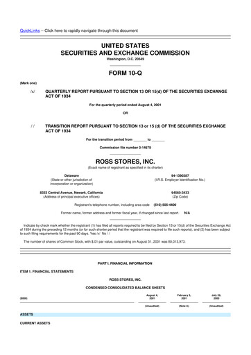 Thumbnail Ross Stores 10-Q Quarterly Report FY 