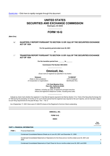 Thumbnail Omnicell
 10-Q Quarterly Report FY 