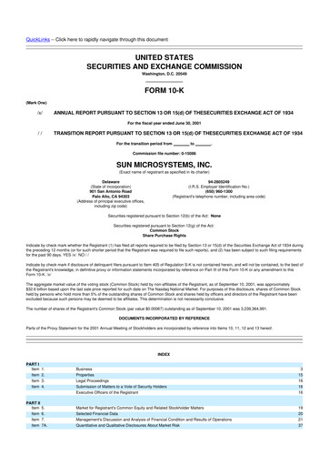 Thumbnail Sun Microsystems 10-K Annual Report 2001