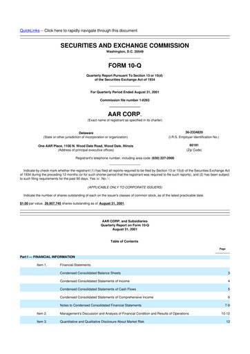 Thumbnail AAR 10-Q Quarterly Report FY 