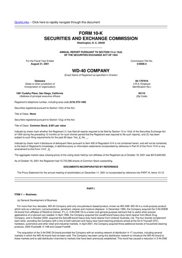 Thumbnail WD-40 Company
 10-K Annual Report 2001
