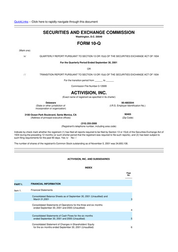 Thumbnail Activision Blizzard 10-Q Quarterly Report FY 