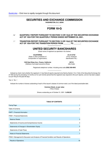 Vorschaubild United Security Bancshares 10-Q Quartalsbericht  