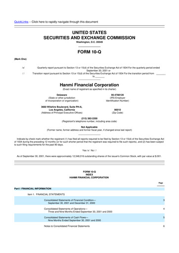 Thumbnail Hanmi Financial 10-Q Quarterly Report FY 