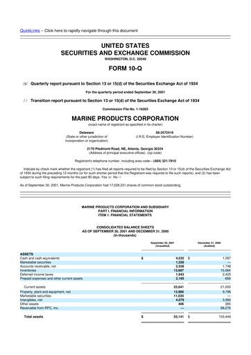 Miniature Marine Products Corporation 10-Q Rapport trimestriel  