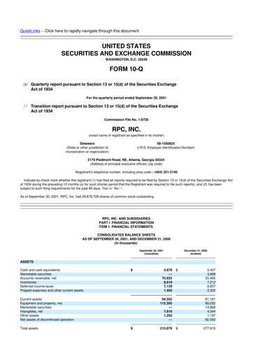 Thumbnail RPC, Inc. 10-Q Quarterly Report FY 