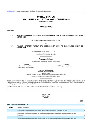 Thumbnail Omnicell
 10-Q Quarterly Report FY 