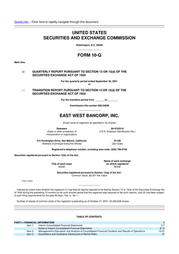 Vorschaubild East West Bancorp
 10-Q Quartalsbericht  