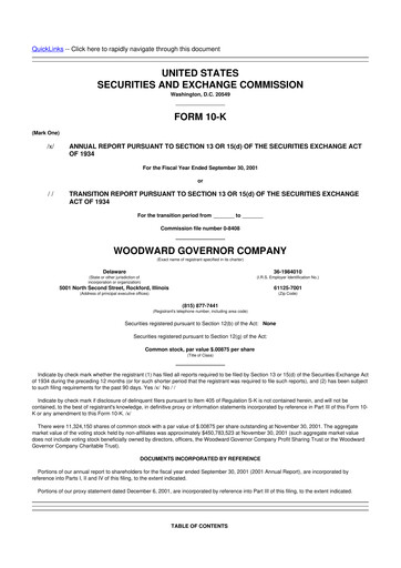 Thumbnail Woodward 10-K Annual Report 2001