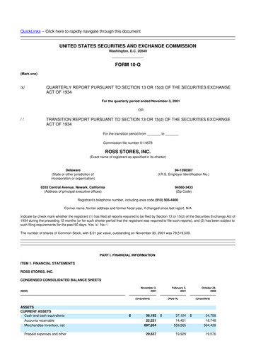 Thumbnail Ross Stores 10-Q Quarterly Report FY 