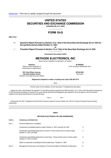 Miniature Methode Electronics
 10-Q Rapport trimestriel  