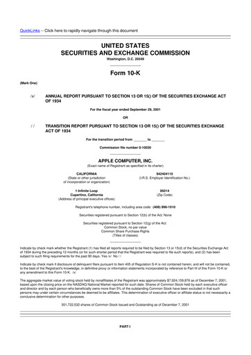 Thumbnail Apple 10-K Annual Report 2001