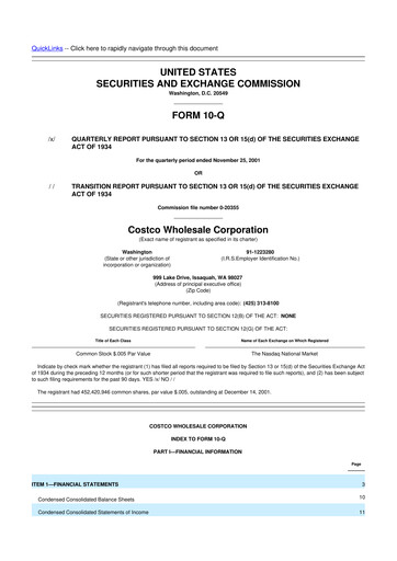 Miniature Costco 10-Q Rapport trimestriel  