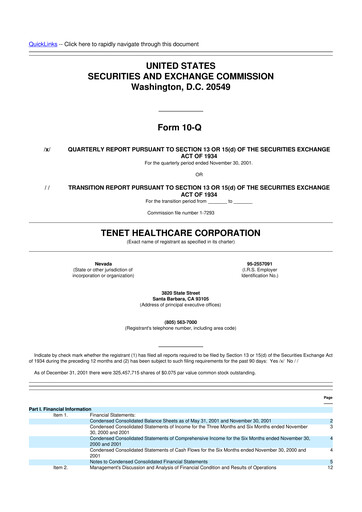 Thumbnail Tenet Healthcare 10-Q Quarterly Report FY 