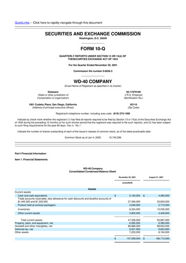 Thumbnail WD-40 Company
 10-Q Quarterly Report FY 
