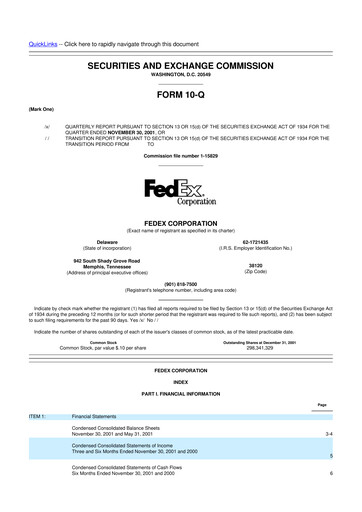 Thumbnail FedEx 10-Q Quarterly Report FY 