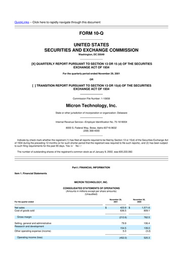 Thumbnail Micron Technology 10-Q Quarterly Report FY 