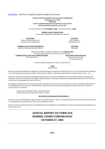 Thumbnail Hormel Foods 10-K Annual Report 