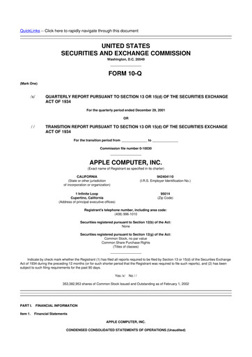 Miniature Apple 10-Q Rapport trimestriel  