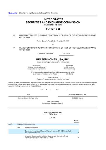 Thumbnail Beazer Homes USA
 10-Q Quarterly Report FY 