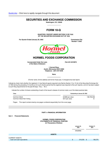 Thumbnail Hormel Foods 10-Q Quarterly Report FY 