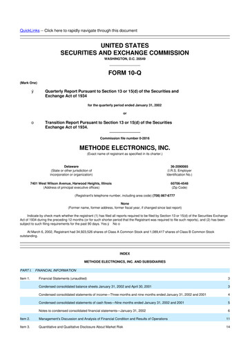 Miniature Methode Electronics
 10-Q Rapport trimestriel  