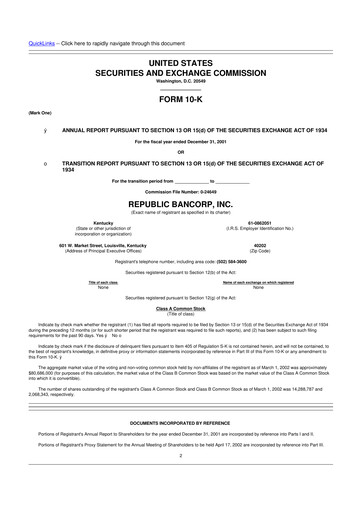 Thumbnail Republic Bank 10-K Annual Report 2001