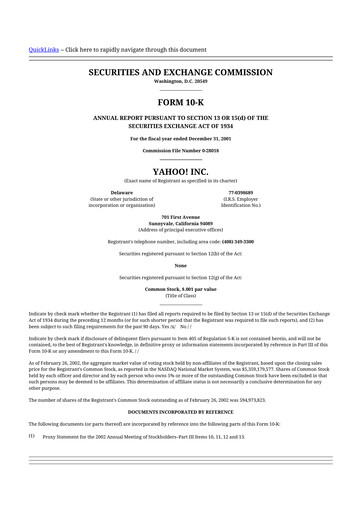 Miniature Yahoo Inc. 10-K Rapport annuel 