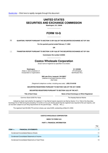 Miniature Costco 10-Q Rapport trimestriel  