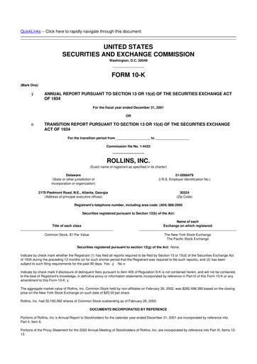 Thumbnail Rollins 10-K Annual Report 2001