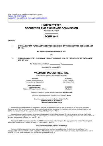 Thumbnail Valmont Industries
 10-K Annual Report 2001