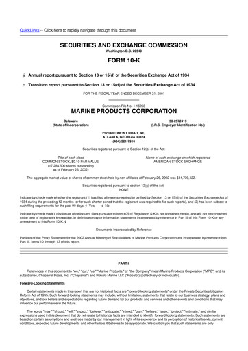 Thumbnail Marine Products Corporation 10-K Annual Report 2001