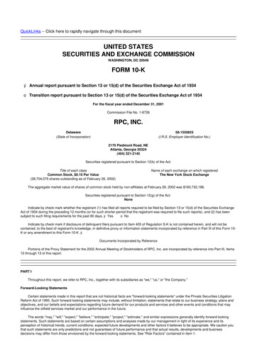 Thumbnail RPC, Inc. 10-K Annual Report 2001