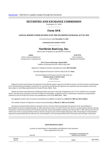 Thumbnail Northrim BanCorp 10-K Annual Report 