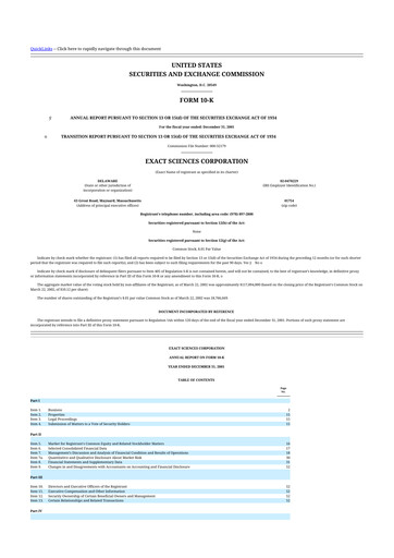 Thumbnail Exact Sciences 10-K Annual Report 