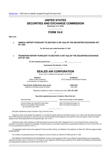 Thumbnail Sealed Air
 10-K Annual Report 2001