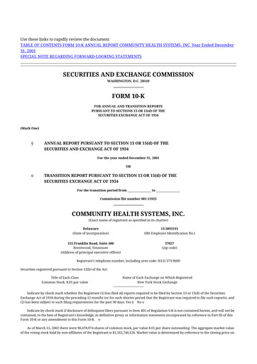 Thumbnail Community Health Systems
 10-K Annual Report 