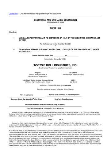 Miniature Tootsie Roll Industries
 10-K Rapport annuel 