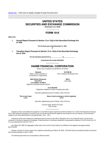 Thumbnail Hanmi Financial 10-K Annual Report 