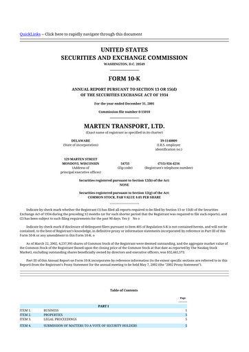 Thumbnail Marten Transport 10-K Annual Report 