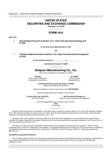Thumbnail Simpson Manufacturing Company
 10-K Annual Report 2001