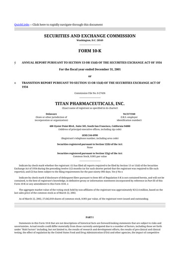 Thumbnail Titan Pharmaceuticals
 10-K Annual Report 