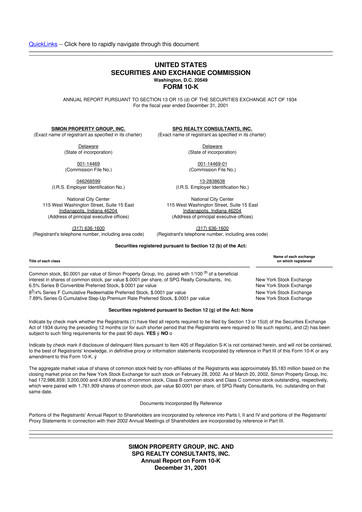 Thumbnail Simon Property Group 10-K Annual Report 2001
