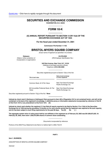 Thumbnail Bristol-Myers Squibb 10-K Annual Report 2001