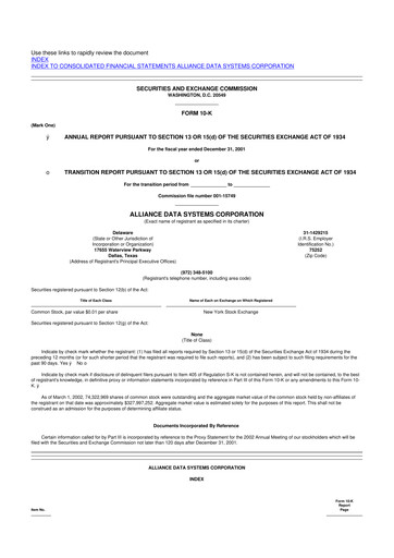 Thumbnail Bread Financial 10-K Annual Report 2001