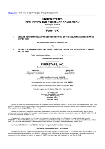 Thumbnail Energy Focus 10-K Annual Report 2001