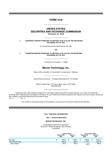 Thumbnail Micron Technology 10-Q Quarterly Report FY 